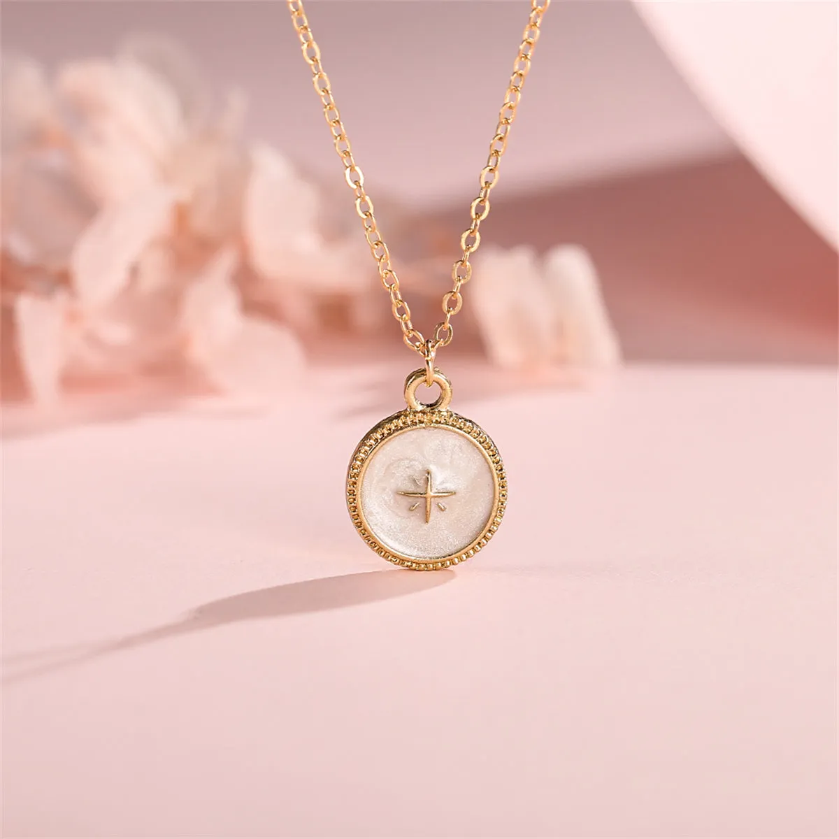 Enamel & 18K Gold-Plated Star Round Pendant Necklace