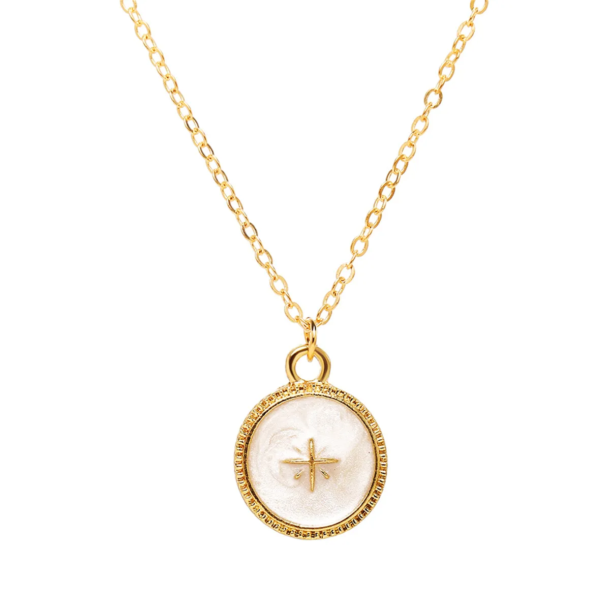 Enamel & 18K Gold-Plated Star Round Pendant Necklace