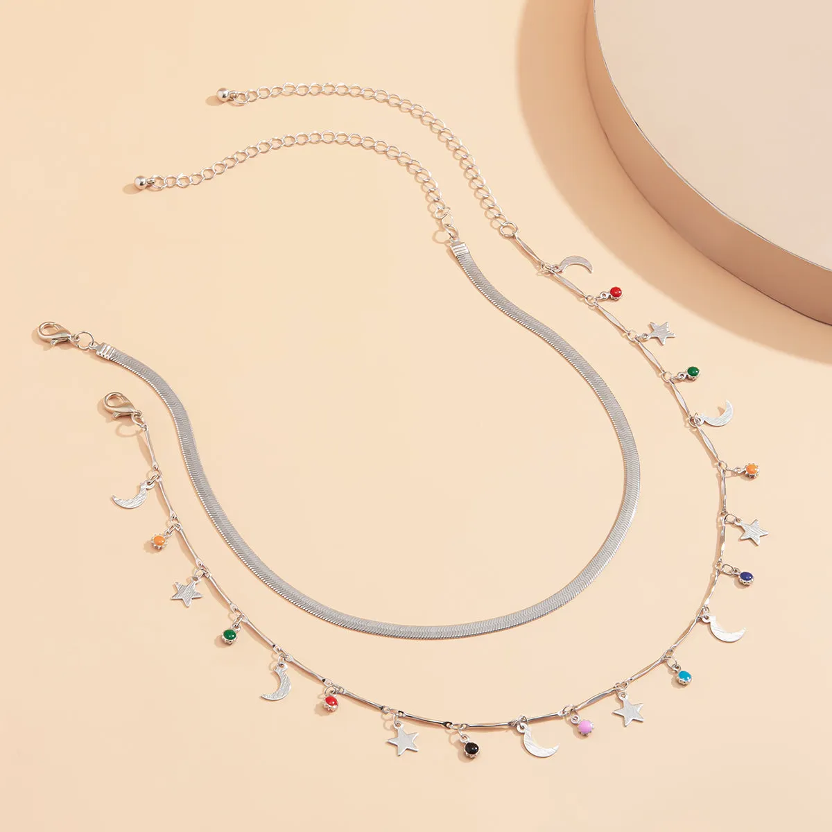 Enamel & Silver-Plated Celestial Station Necklace Set
