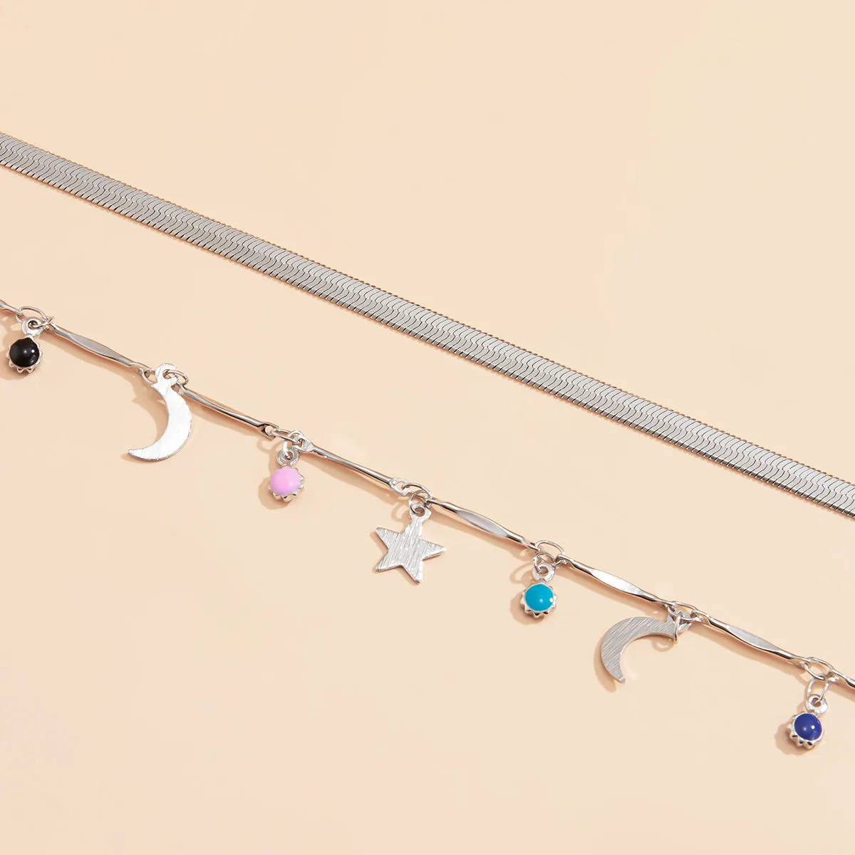Enamel & Silver-Plated Celestial Station Necklace Set