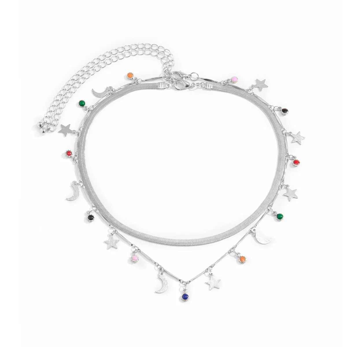 Enamel & Silver-Plated Celestial Station Necklace Set