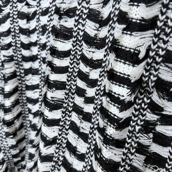 Endless Rose Open Front Striped Fringe Cardigan Sweater Size M/L Black White