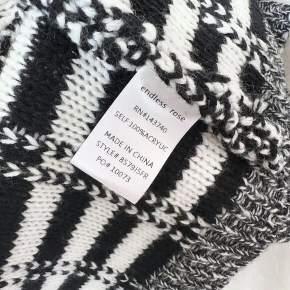 Endless Rose Open Front Striped Fringe Cardigan Sweater Size M/L Black White