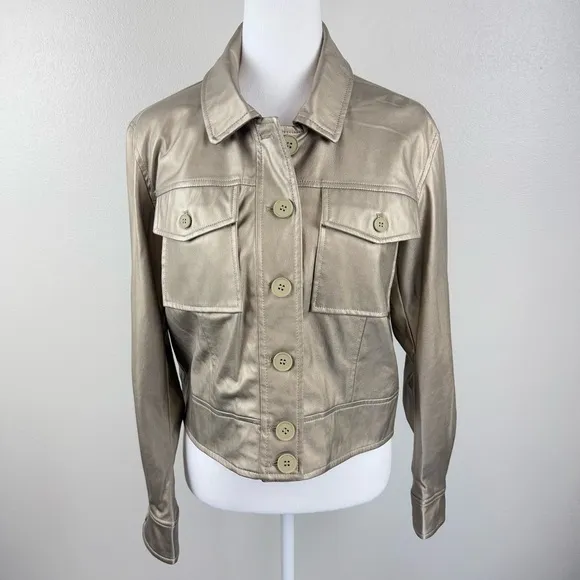 Esqualo Soft Faux Leather Gold Jacket Gold Women's Size 6‎