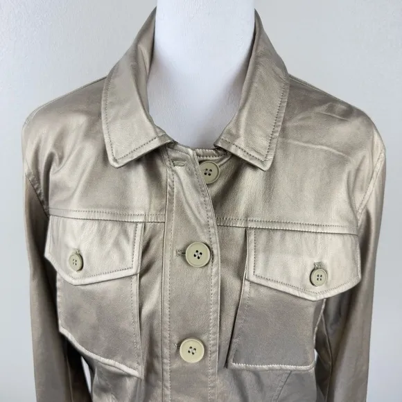 Esqualo Soft Faux Leather Gold Jacket Gold Women's Size 6‎