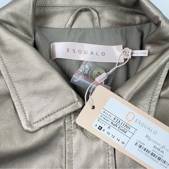 Esqualo Soft Faux Leather Gold Jacket Gold Women's Size 6‎