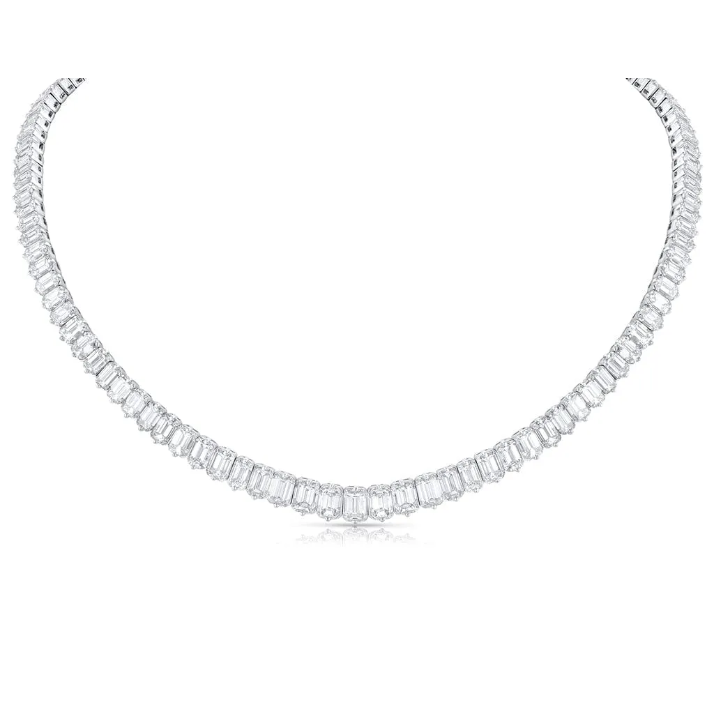 Estate 18k White Gold 37.26ctw Graduated Emerald-Cut Diamond Necklace