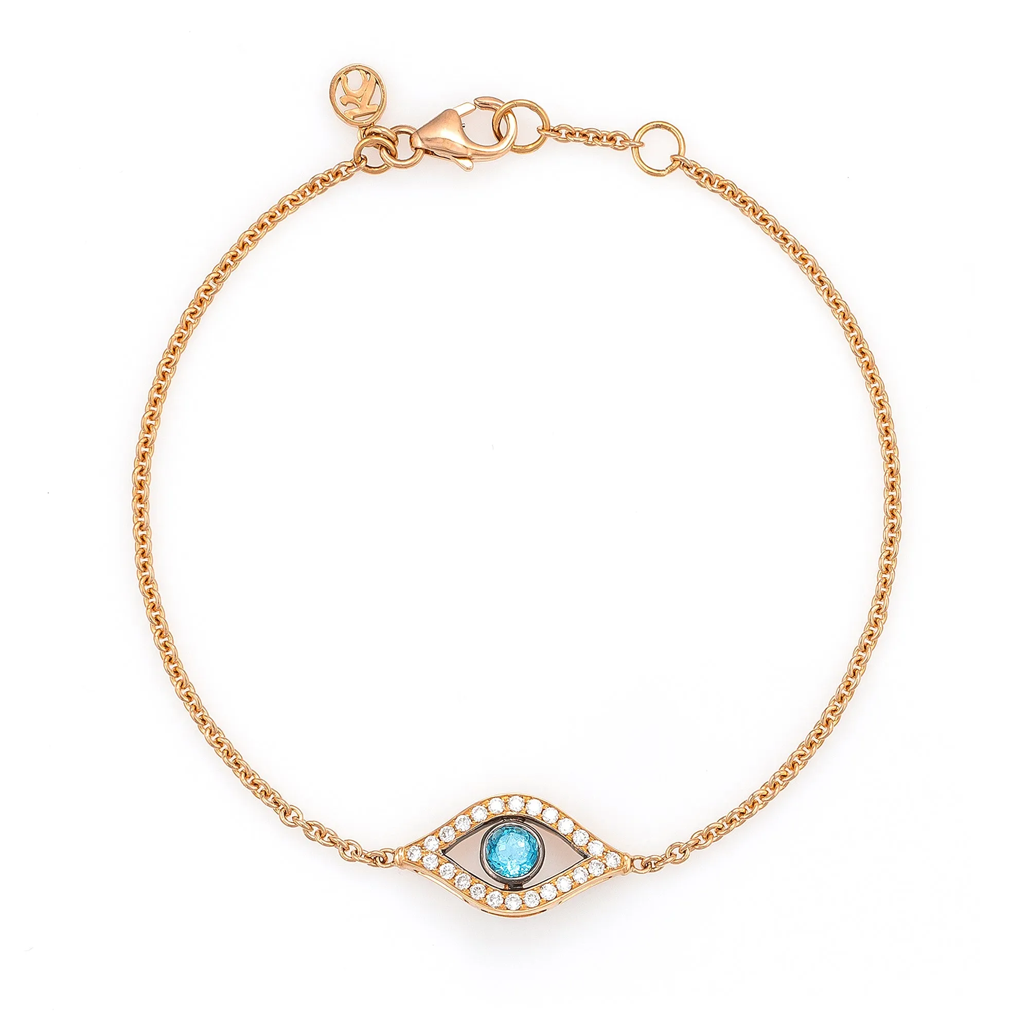 Etched Diamond & Aquamarine Evil Eye Bracelet