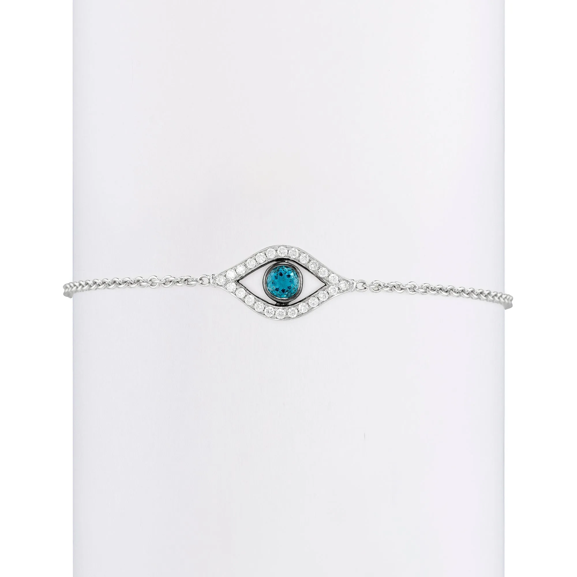 Etched Diamond & Aquamarine Evil Eye Bracelet