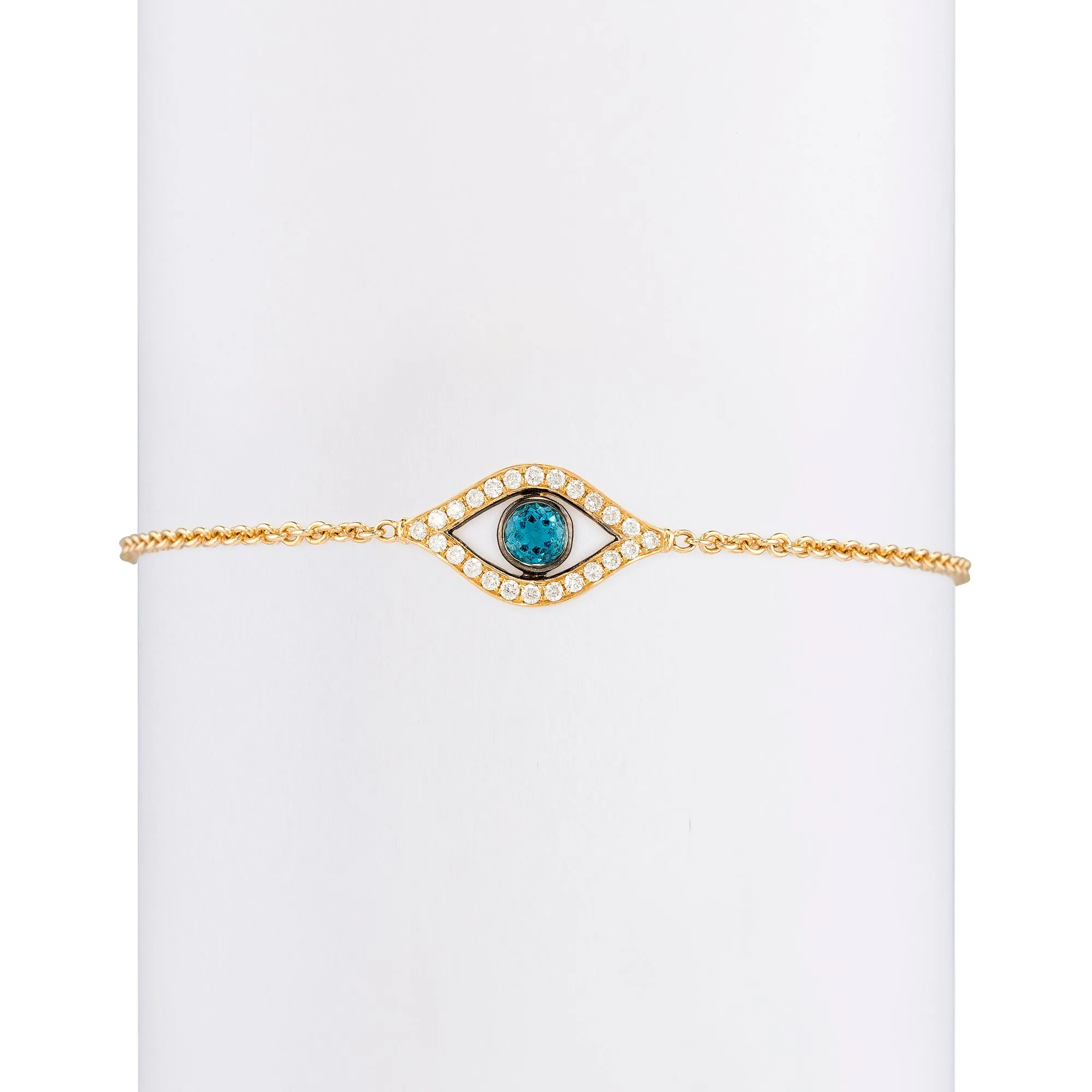 Etched Diamond & Aquamarine Evil Eye Bracelet