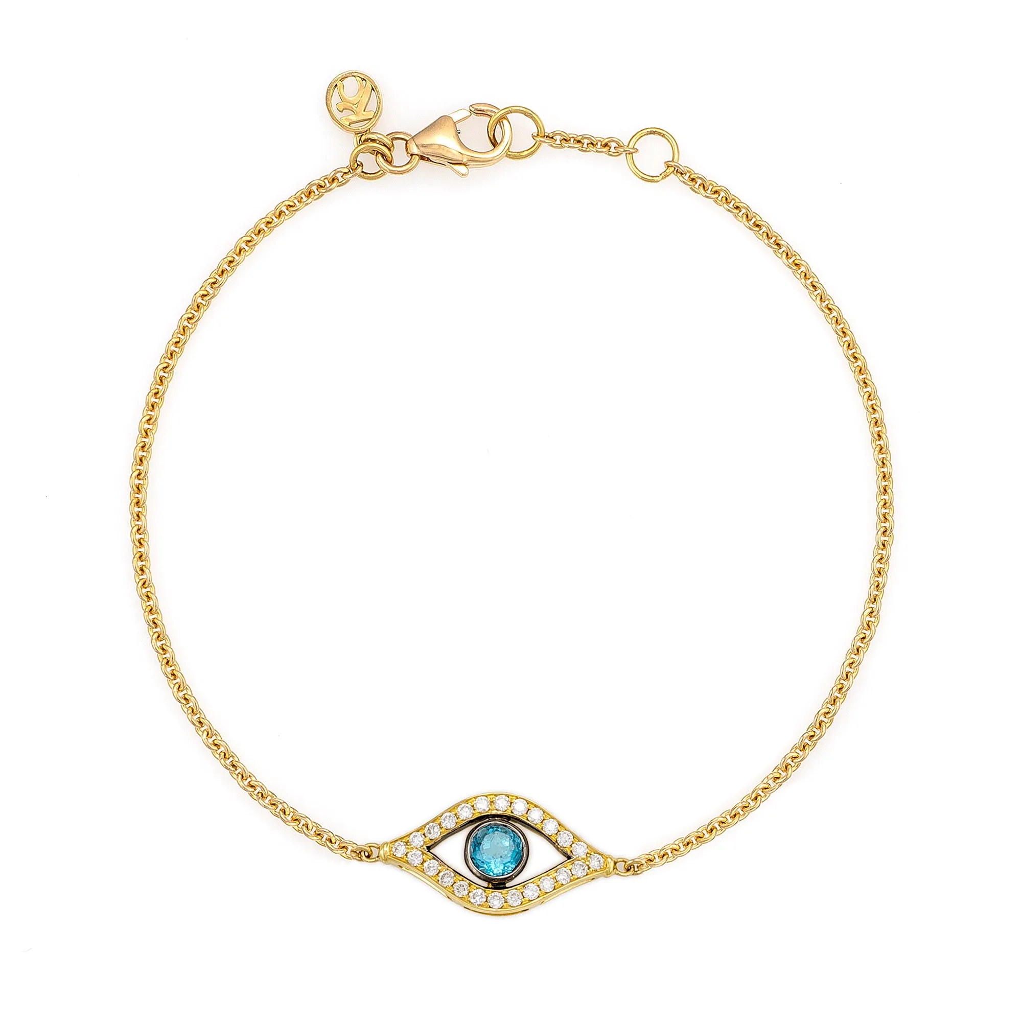 Etched Diamond & Aquamarine Evil Eye Bracelet