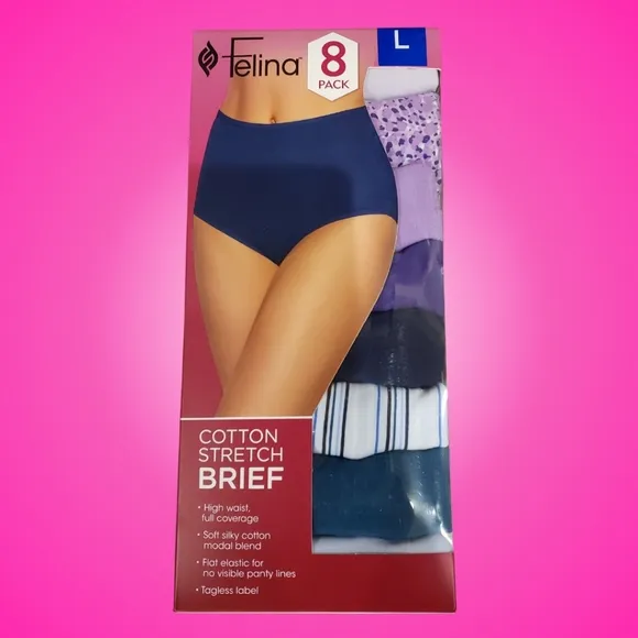 Felina Women's Cotton Stretch Briefs Large Multicolor 8 Pairs NWT!
