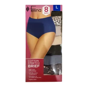 Felina Women's Cotton Stretch Briefs Large Multicolor 8 Pairs NWT!