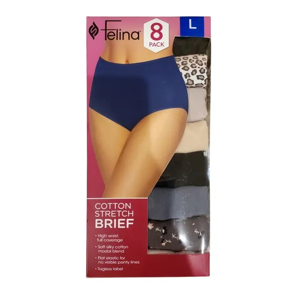 Felina Women's Cotton Stretch Briefs Large Multicolor 8 Pairs NWT!