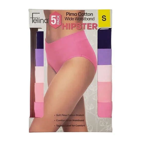 FELINA Women's Hipster Wide Waistband Pima Cotton Underwear 5 Pairs Small NWT!