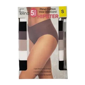 FELINA Women's Hipster Wide Waistband Pima Cotton Underwear 5 Pairs Small NWT!
