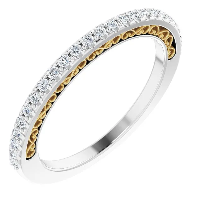 Filigree Accent Two Tone Diamond Wedding Band