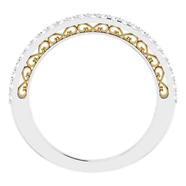 Filigree Accent Two Tone Diamond Wedding Band