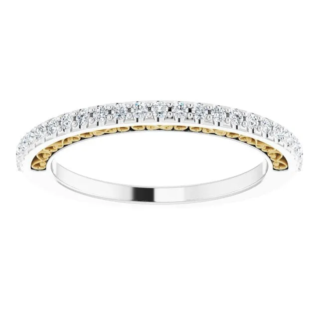 Filigree Accent Two Tone Diamond Wedding Band