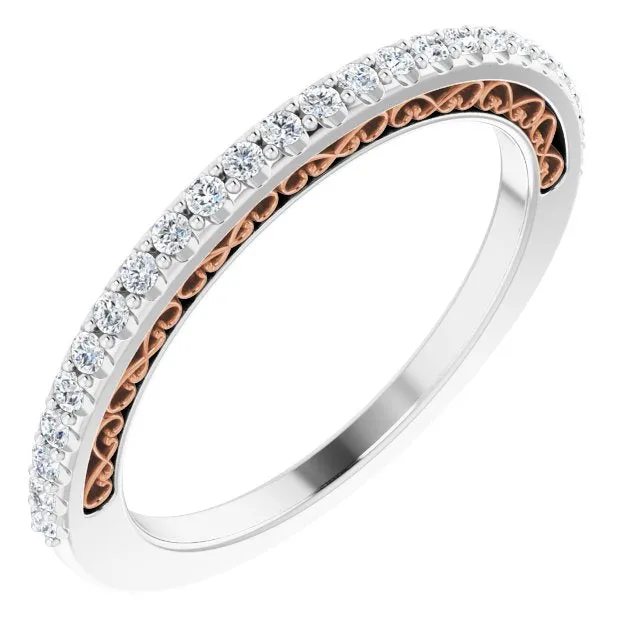Filigree Accent Two Tone Diamond Wedding Band