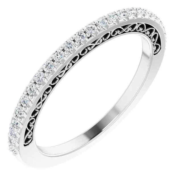 Filigree Accent Two Tone Diamond Wedding Band
