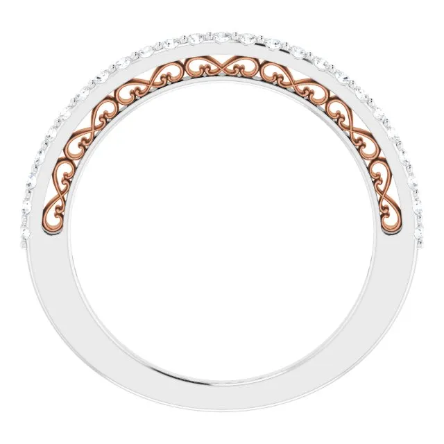 Filigree Accent Two Tone Diamond Wedding Band