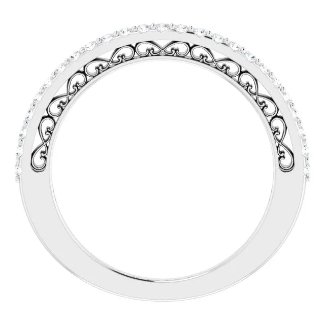 Filigree Accent Two Tone Diamond Wedding Band