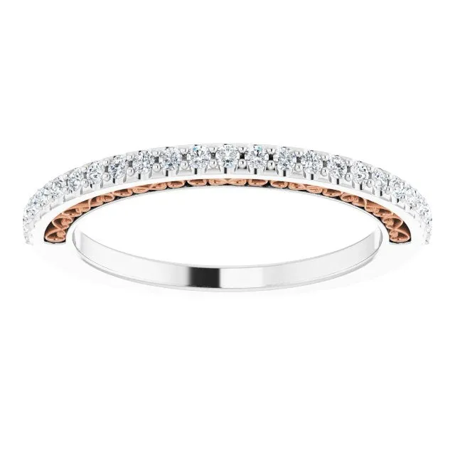Filigree Accent Two Tone Diamond Wedding Band