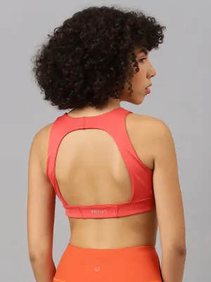 Fitkin Women's Coral Front Zipper Sports Bra