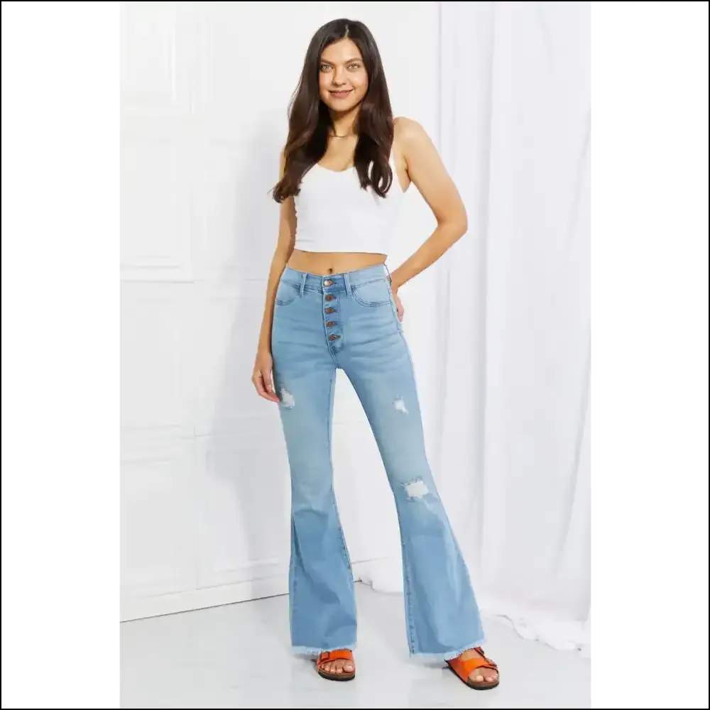 Flare Up in Style with Vibrant Miu Jess Button Jeans—glow Like a Retro Star! ✨