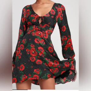 Free People Floral Black and Red Women's Dress size 10