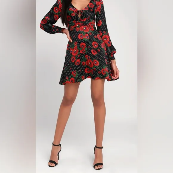 Free People Floral Black and Red Women's Dress size 10