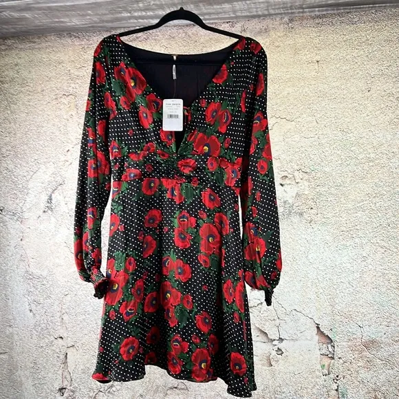 Free People Floral Black and Red Women's Dress size 10