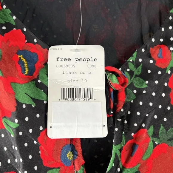 Free People Floral Black and Red Women's Dress size 10