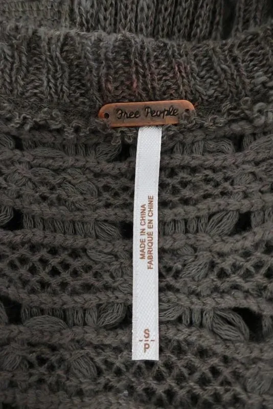Free People Sweater Dark Taupe Wool Blend Size Small Boxy Textured Pullover