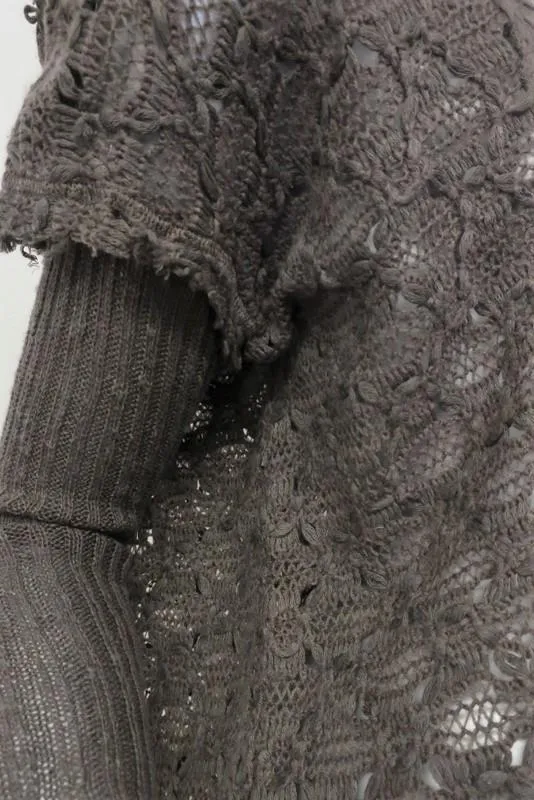 Free People Sweater Dark Taupe Wool Blend Size Small Boxy Textured Pullover