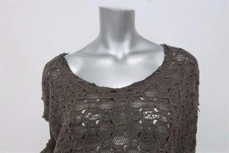 Free People Sweater Dark Taupe Wool Blend Size Small Boxy Textured Pullover