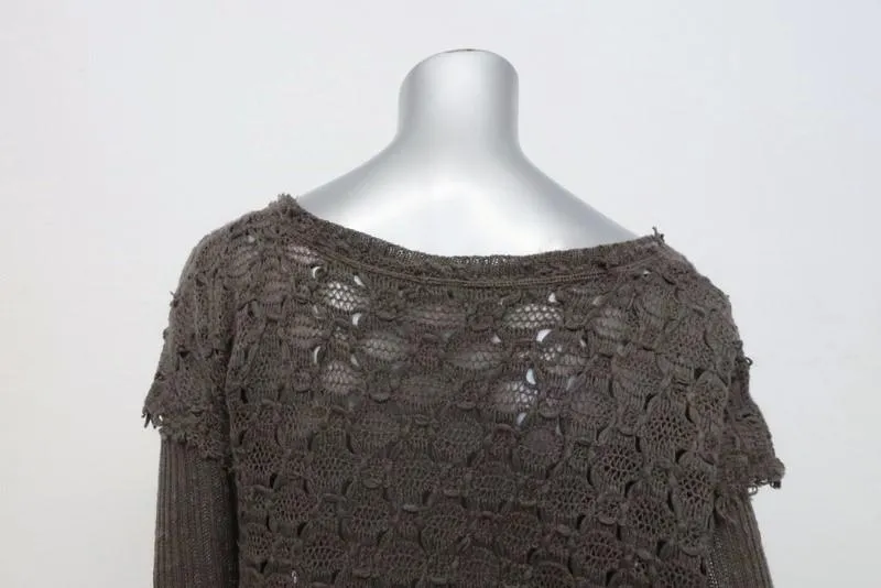 Free People Sweater Dark Taupe Wool Blend Size Small Boxy Textured Pullover