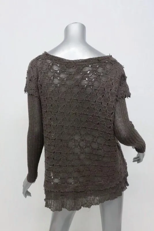 Free People Sweater Dark Taupe Wool Blend Size Small Boxy Textured Pullover