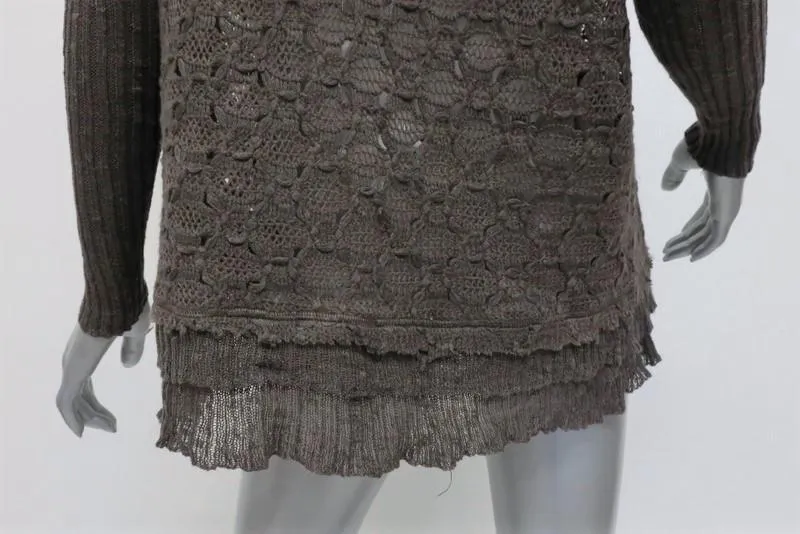 Free People Sweater Dark Taupe Wool Blend Size Small Boxy Textured Pullover