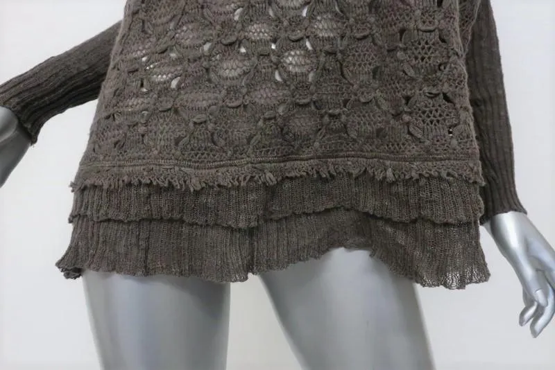 Free People Sweater Dark Taupe Wool Blend Size Small Boxy Textured Pullover