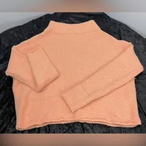 Free People Women's Cherry Peach Color Combo Stretch Long Sleeve Sweater Sz Med