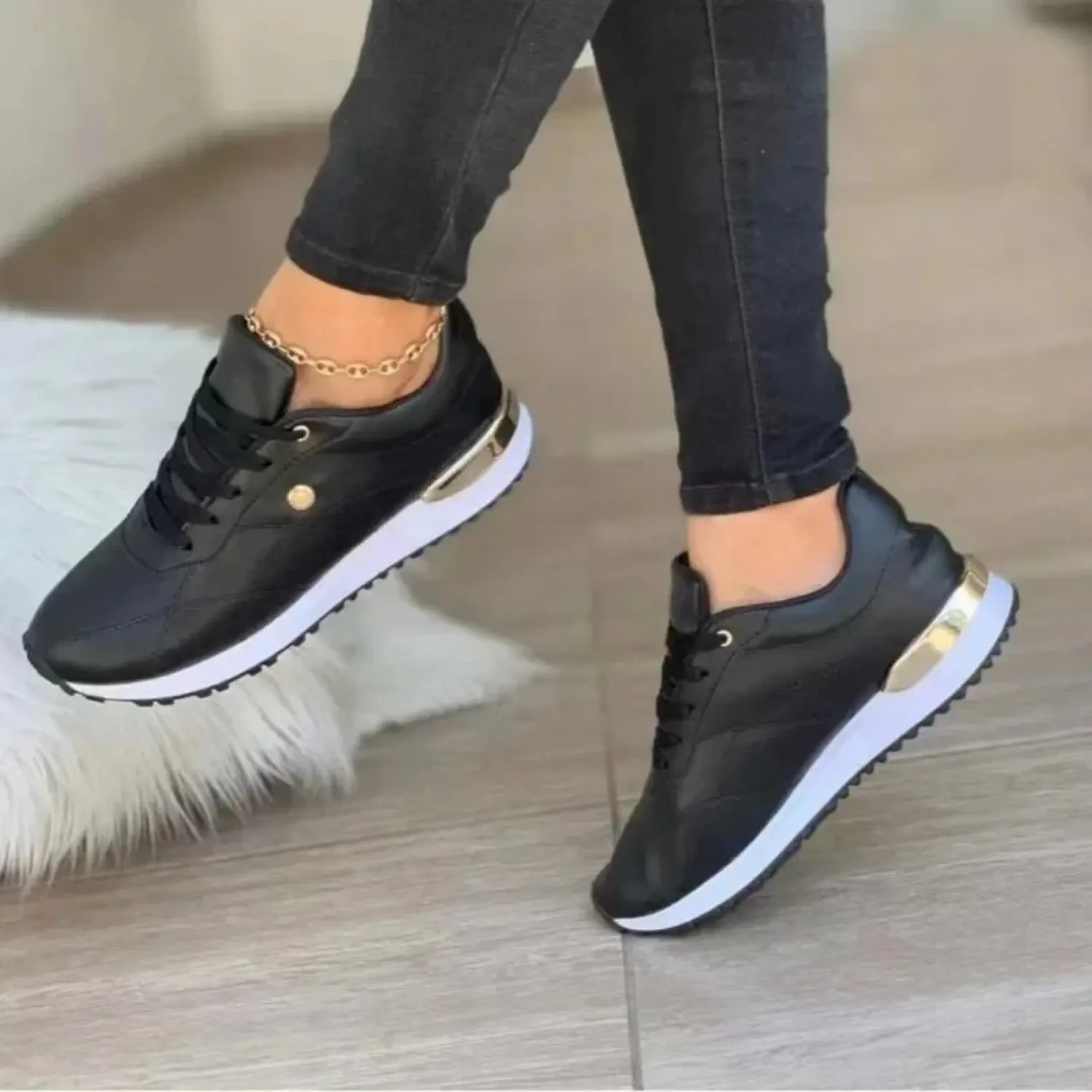Frida® | Gold Leather Breathable Round Toe Women'S Shoes