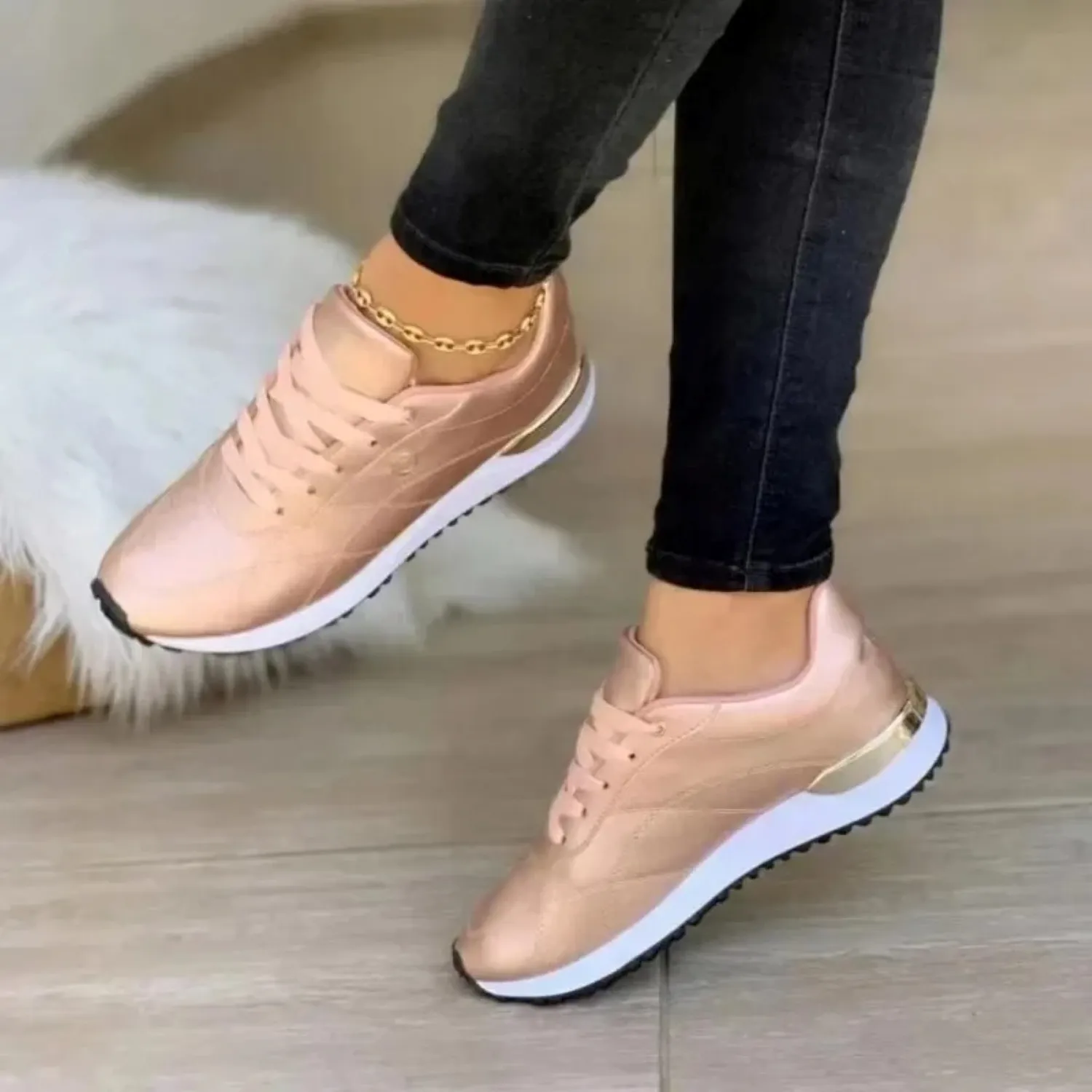Frida® | Gold Leather Breathable Round Toe Women'S Shoes