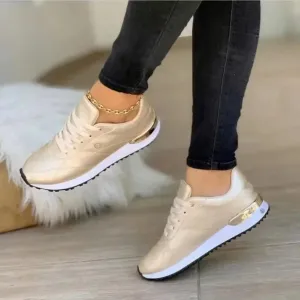 Frida® | Gold Leather Breathable Round Toe Women'S Shoes