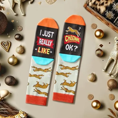 Funny Cheetah Print Gifts for Women Men Mom Dad Teen Girls Boys, Fun Leopard Print Socks Animal Socks