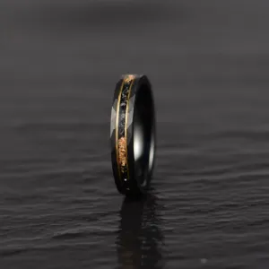 Galactic Gold Ring - Hammered Tungsten Meteorite Gold Leaf 4MM