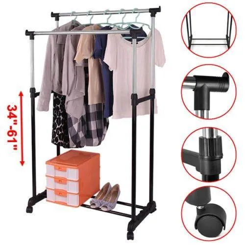 Generic YC-US2-150914-43 <8&13461> TY RAILES HANGER R HANGER ROLLING DOUBLE ADJUSTABLE GARMENT RACK PORTABLE CLOTHES HEAVY DUTY RAIL DOUBLE ADJU