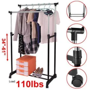 Generic YC-US2-150914-43 <8&13461> TY RAILES HANGER R HANGER ROLLING DOUBLE ADJUSTABLE GARMENT RACK PORTABLE CLOTHES HEAVY DUTY RAIL DOUBLE ADJU