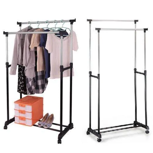 Generic YC-US2-150914-43 <8&13461> TY RAILES HANGER R HANGER ROLLING DOUBLE ADJUSTABLE GARMENT RACK PORTABLE CLOTHES HEAVY DUTY RAIL DOUBLE ADJU